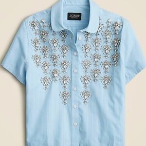 J. Crew Collection Blue Pinstriped Embellished shirt, perfect condition, sz 10